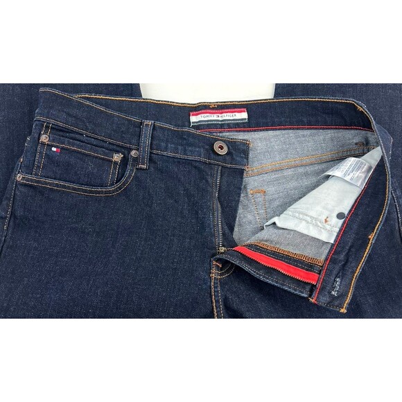 Tommy Hilfiger Mens 34x33 Selvedge Slim Leg Denim Blue Jeans Dark Wash Stretch - Picture 9 of 14